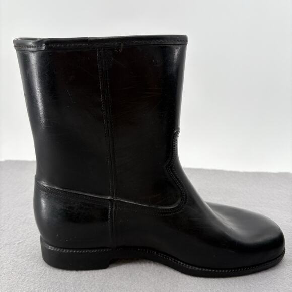Vintage 70s Rubber Black Boots Stacked Heel Rain Boot Womens Sz 8 Made In USA - Picture 8 of 12